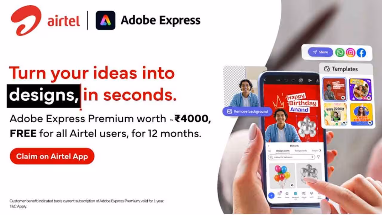 Airtel | ఎయిర్టెల్ బంపర్ ఆఫర్.. ఏడాదిపాటు Adobe Express ప్రీమియం సబ్స్క్రిప్షన్ ఫ్రీ..