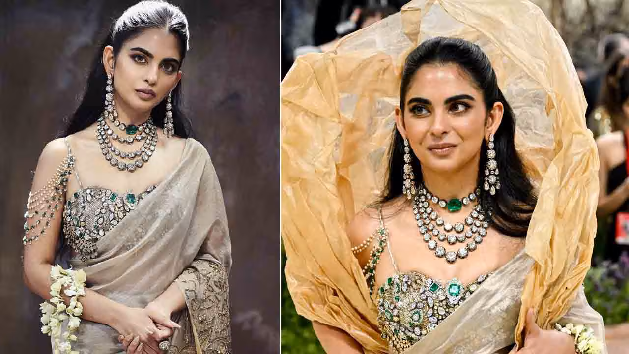 Met Gala 2026 | గోల్డ్ శారీ, డైమండ్స్ బ్లౌజ్.. మెట్గాలాలో ఈషా అంబానీ మెరుపులు