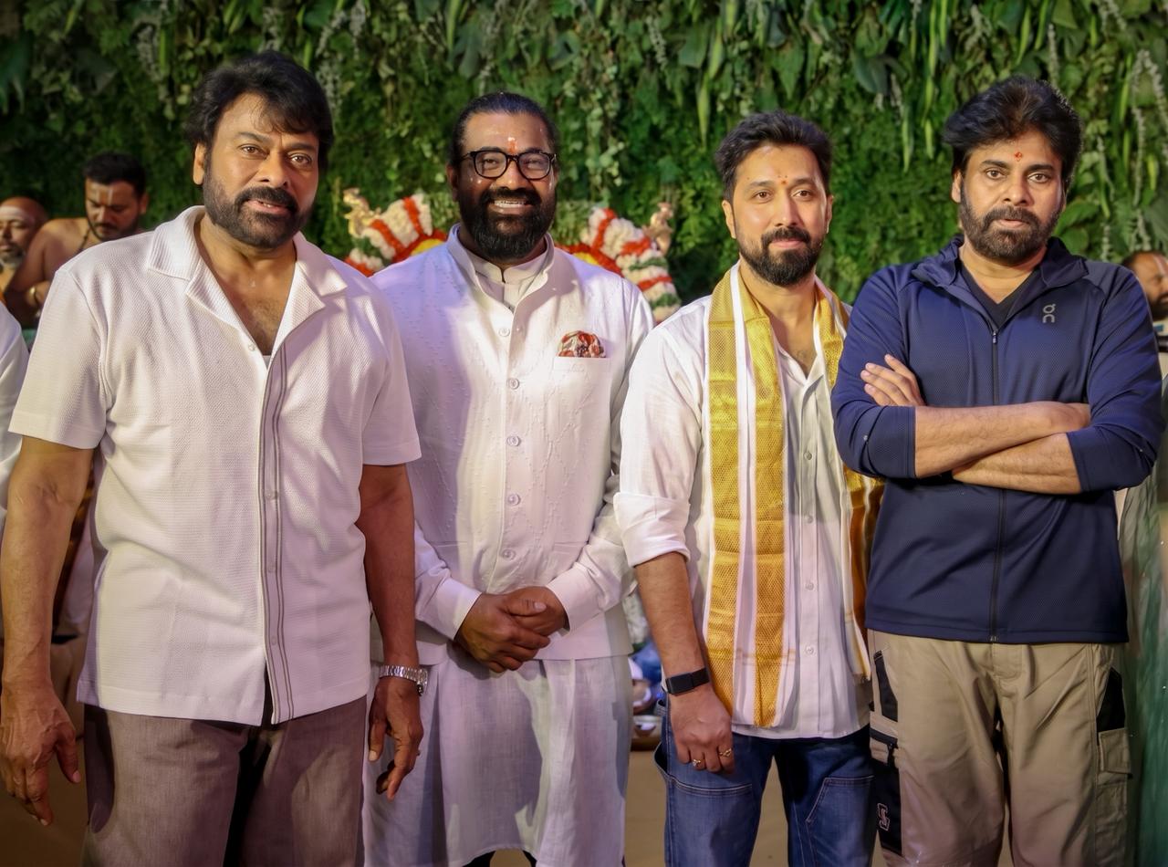 మెగా 158 ఓపెనింగ్ ఈవెంట్ ఫొటోలు సోషల్ మీడియాలో వైరల్ అవుతోన్నాయి.