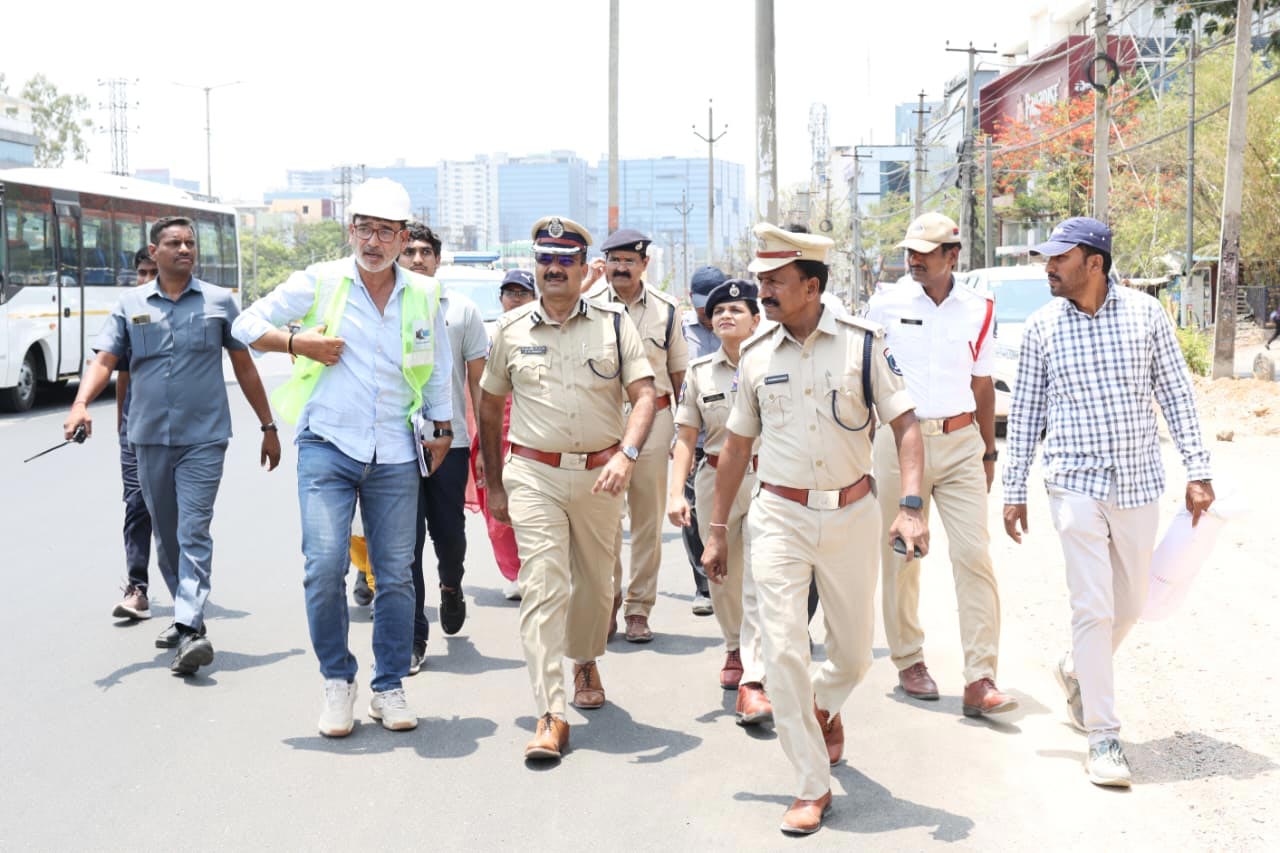 Cyberabad CP Inspects Gachibowli IIIT Junction Flyover Works